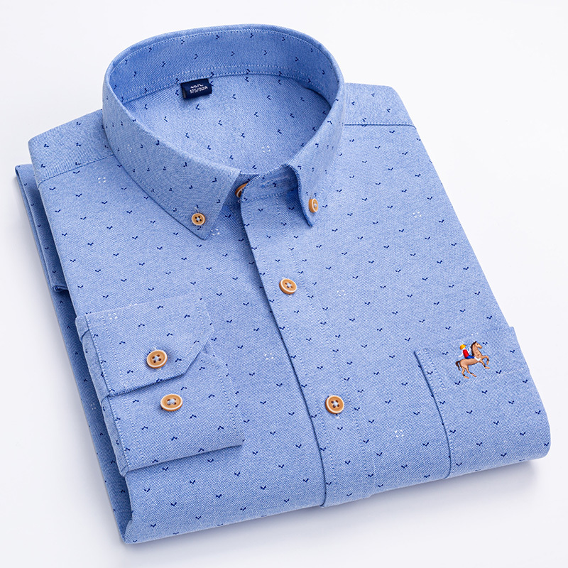 Men's Casual Shirts 100% Cotton Oxford Long Sleeve Men Casual Shirt Plaid Shirt for Man Casual White Checkered Male Clothing Solid Print Easy Car