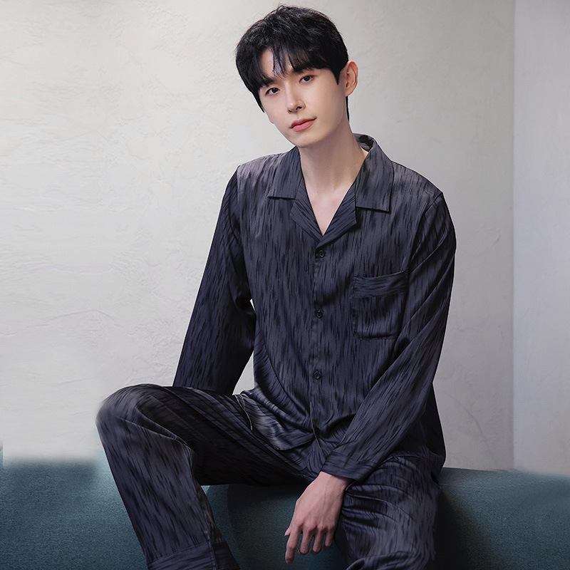 Men's Sleepwear Men's Satin Pajamas Senior Thin Men's Leisure Pajamas Large Size Home Clothes Two-piece Set Men Sleepwear 230320
