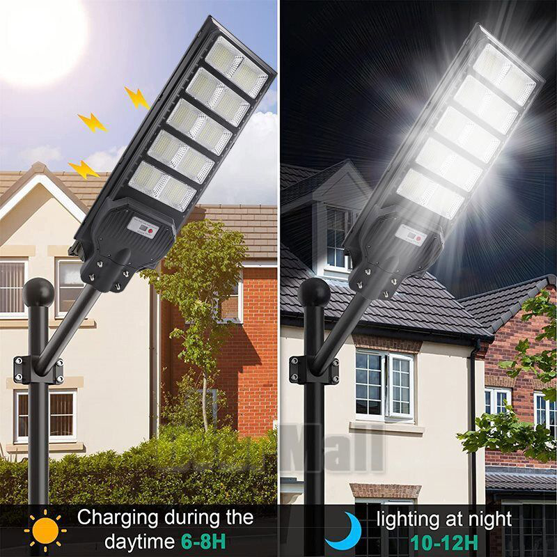 Outdoor Commercial 400W 500W 600W LED Solar Street Light IP67 Dusk-to-Dawn Roads Lamps Pole usalight