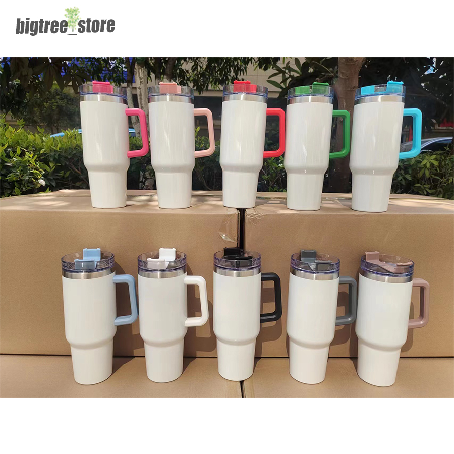 New 40oz sublimation stainless steel tumbler with colorful handle lid straw big capacity beer mug water bottle outdoor camping cup vacuum insulated tu