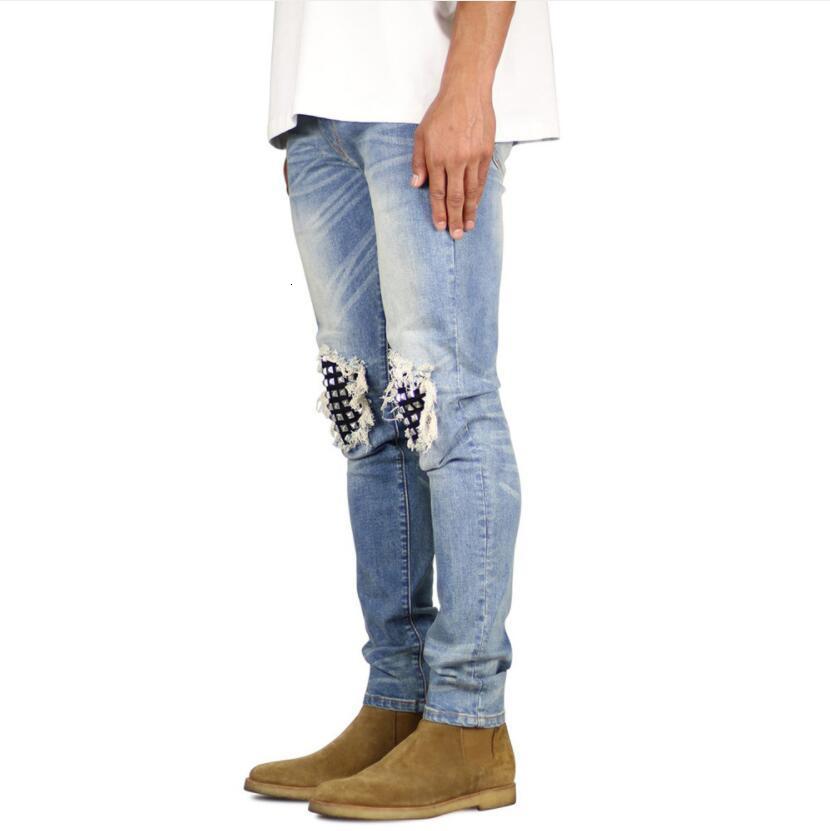 Men's Jeans Ripped Studded Knee Stretch Skinny Fashion Casual Distressed Hip Hop Men 230320