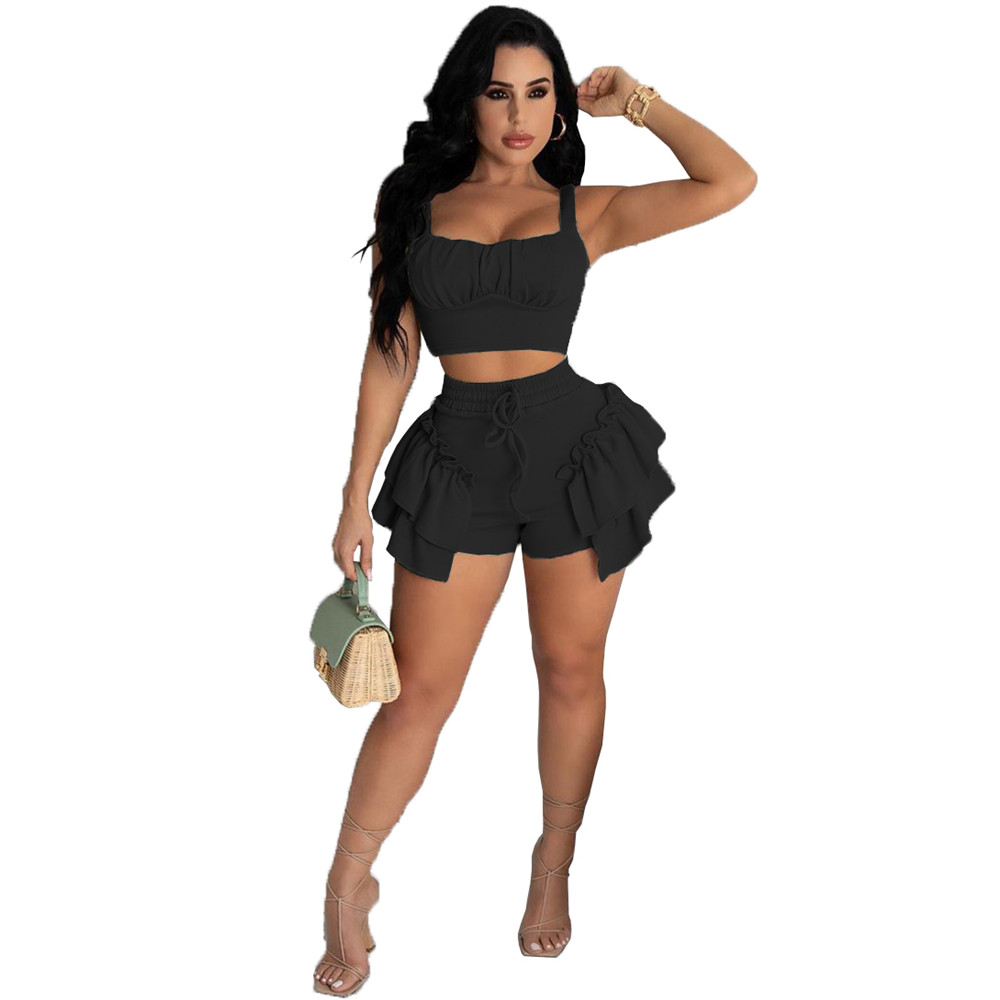 Wholesale Women Women's Tracksuits Two Piece Outfits Short Crop Tank Tops RUFFLES Shorts Elastic Waist Tracksuit Women Two Piece Set designer 950