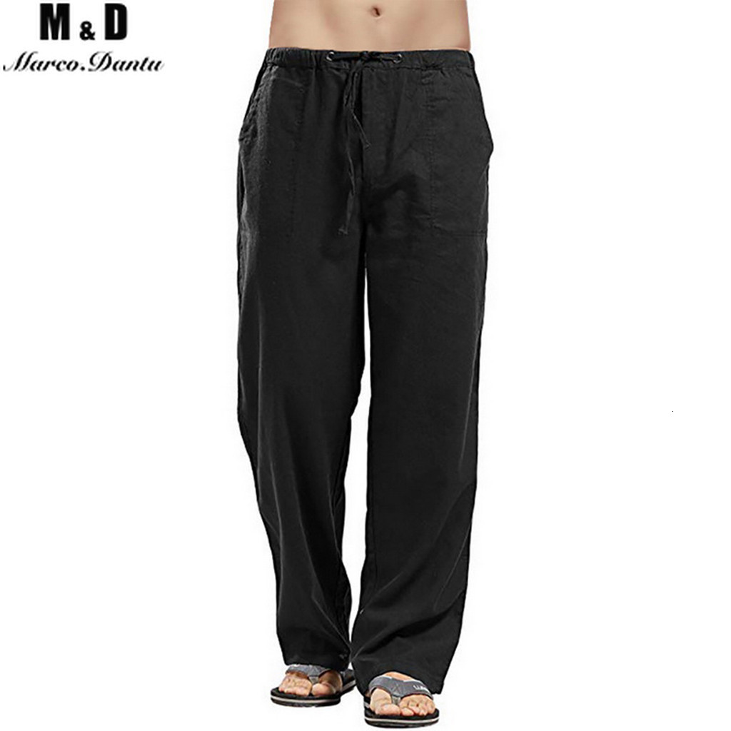 Men's Pants Summer Men Solid Color Linen Multi-pocket Straight Casual Pants Plus Large Size Breathable Comfortable Drawstring Loose Trousers 2303
