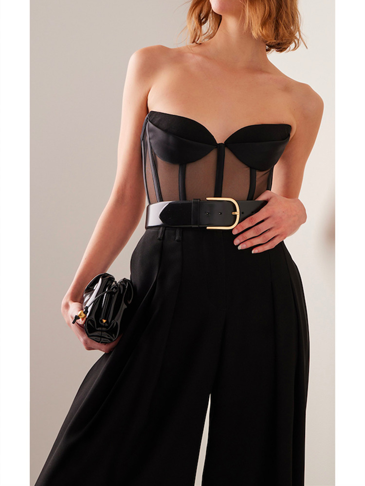 Women's Tanks Camis Sexy Lace Strapless Bodycon Bodysuit Elegant Women Black Mesh Patchwork Slim Celebrity Party Runway Club 230317