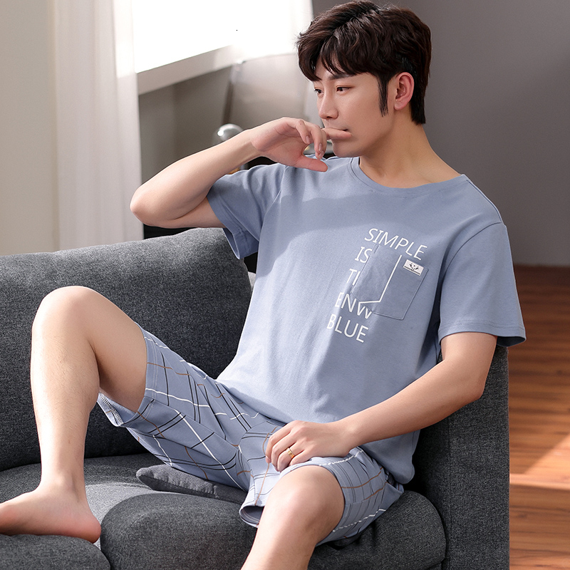 Men's Sleepwear Summer Plus Size Short Sleeve Cotton Pajama Sets for Men Korean Cute Sleepwear Suit Pyjama Male Loungewear Homewear Clothes 23032