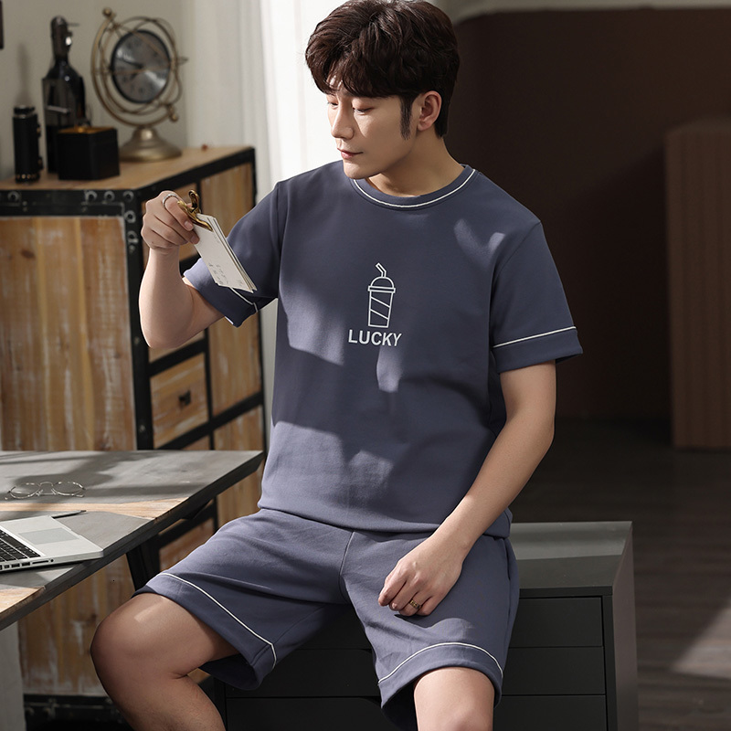 Men's Sleepwear 100% Cotton Men Sleepwear High Quality Summer Pajama Set Short Sleeve Plaid Shorts Pijamas Elegant Plus Size L-4XL Nightwear 2303