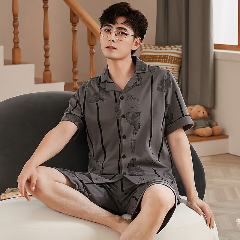 Men's Sleepwear Men Pajamas Set Cotton Summer Nightwear Cardigan Fashion Short Sleepwear Short Sleeves Shorts Pjs Male freeship 230320