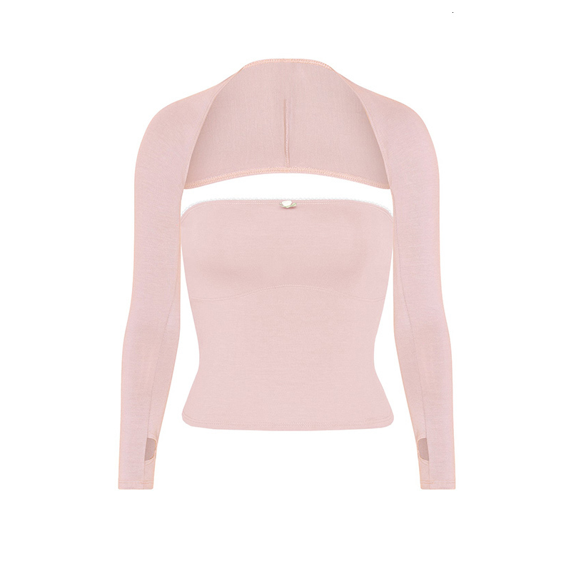 Women's TShirt Chic Strapless Tube Tops Y2K Long Sleeve Shrug T Shirt 2000s Retro Fairy Grunge Backless Camis Crop Cute 2 Piece Set 230317