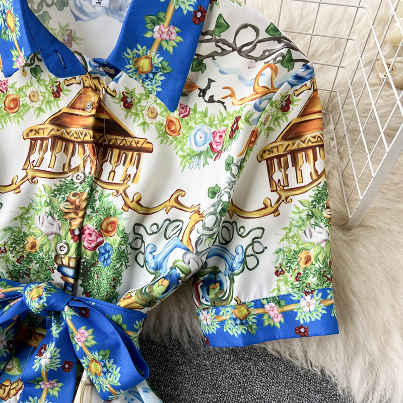 Womens Two Piece Pants 2 Piece Sets Womens Outfits Temperament Suit Style Ladies Shirt Retro Print High Waist Wide Leg Pants Fashionable Suit 230320