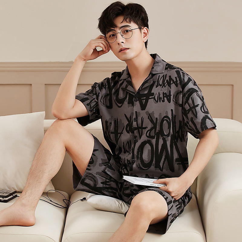 Men's Sleepwear Men Pajamas Set Cotton Summer Nightwear Cardigan Fashion Short Sleepwear Short Sleeves Shorts Pjs Male freeship 230320
