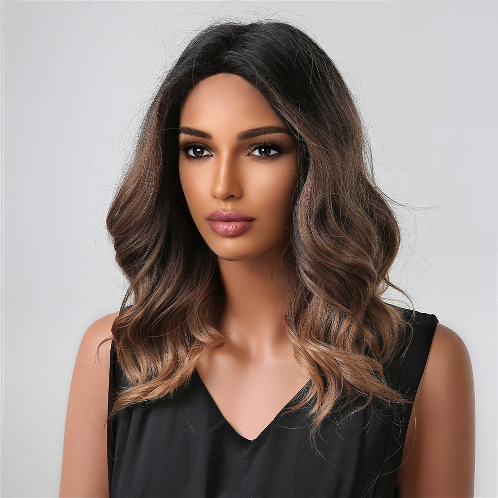 Synthetic Wigs Easihair Dark Brown Synthetic Wigs Medium Length Wavy Bob Middle Part Heat Resistant Natural Hair for Women Cosplay 230227