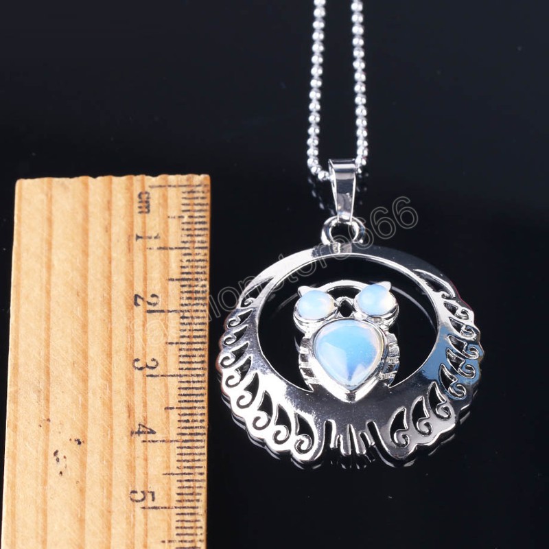 Natural Stone Owl Necklace Animal Pendant Hollow Silver Color Necklaces & Pendants Trendy Jewelry for Women Men Gift
