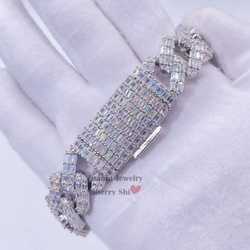 15mm Vvs Baguette Cut Moissanite Diamond Hip Hop Men Silver Iced Out Cuban Bracelet