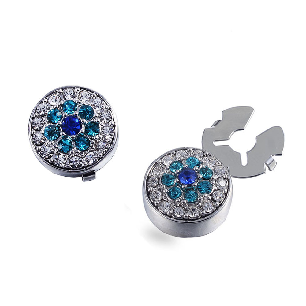 Cuff Links Blue Full Stystal French Court Silver Button Cover Cufflinks For Tuxedo Business Formal Shirts 175MM One Pair 230320