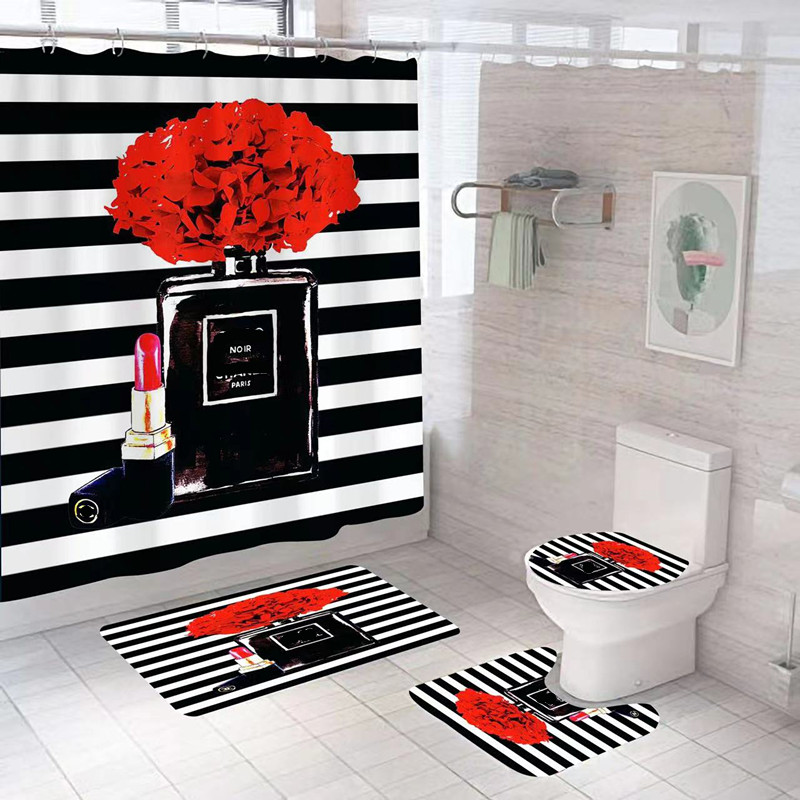 Designer 4 Piece Set Shower Curtain For Home Bathroom Carpet Non Slip Bath Curtains Mats Soft Absorbent Toilet Seat Covers
Designer 4 Piece Set Shower Curtain For Home Bathroom Carpet Non Slip Bath Curtains Mats Soft Absorbent Toilet Seat Covers