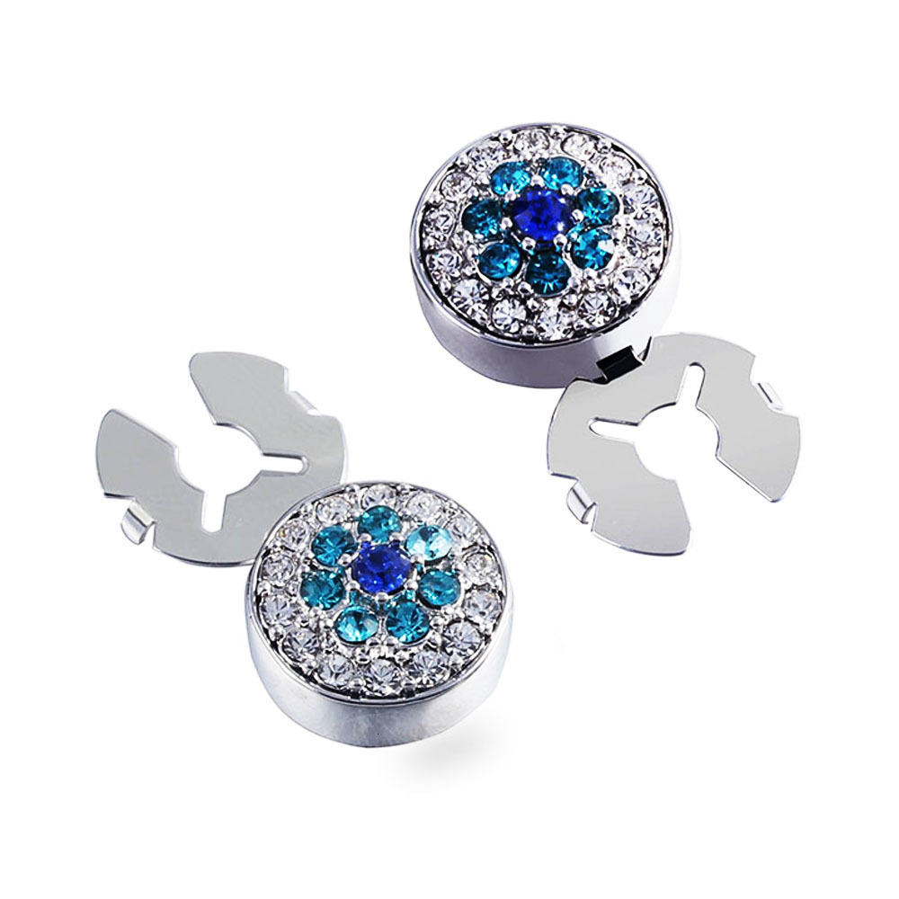 Cuff Links Blue Full Stystal French Court Silver Button Cover Cufflinks For Tuxedo Business Formal Shirts 175MM One Pair 230320