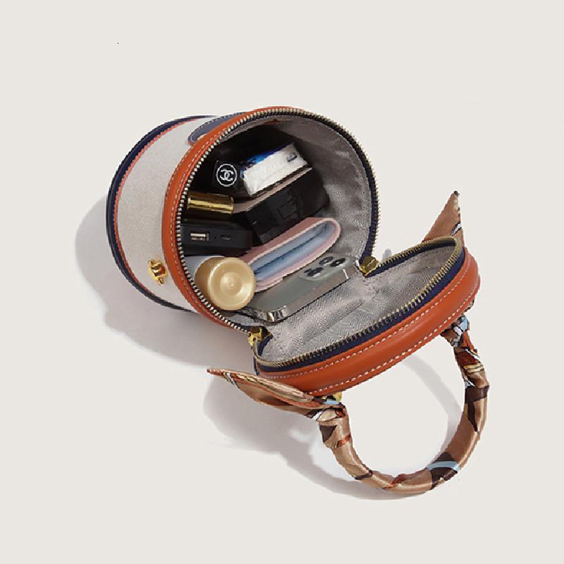 Waist Bags Mini Vintage Bucket Handbag Silk Scarf Fashion Cylinder Messenger 230317