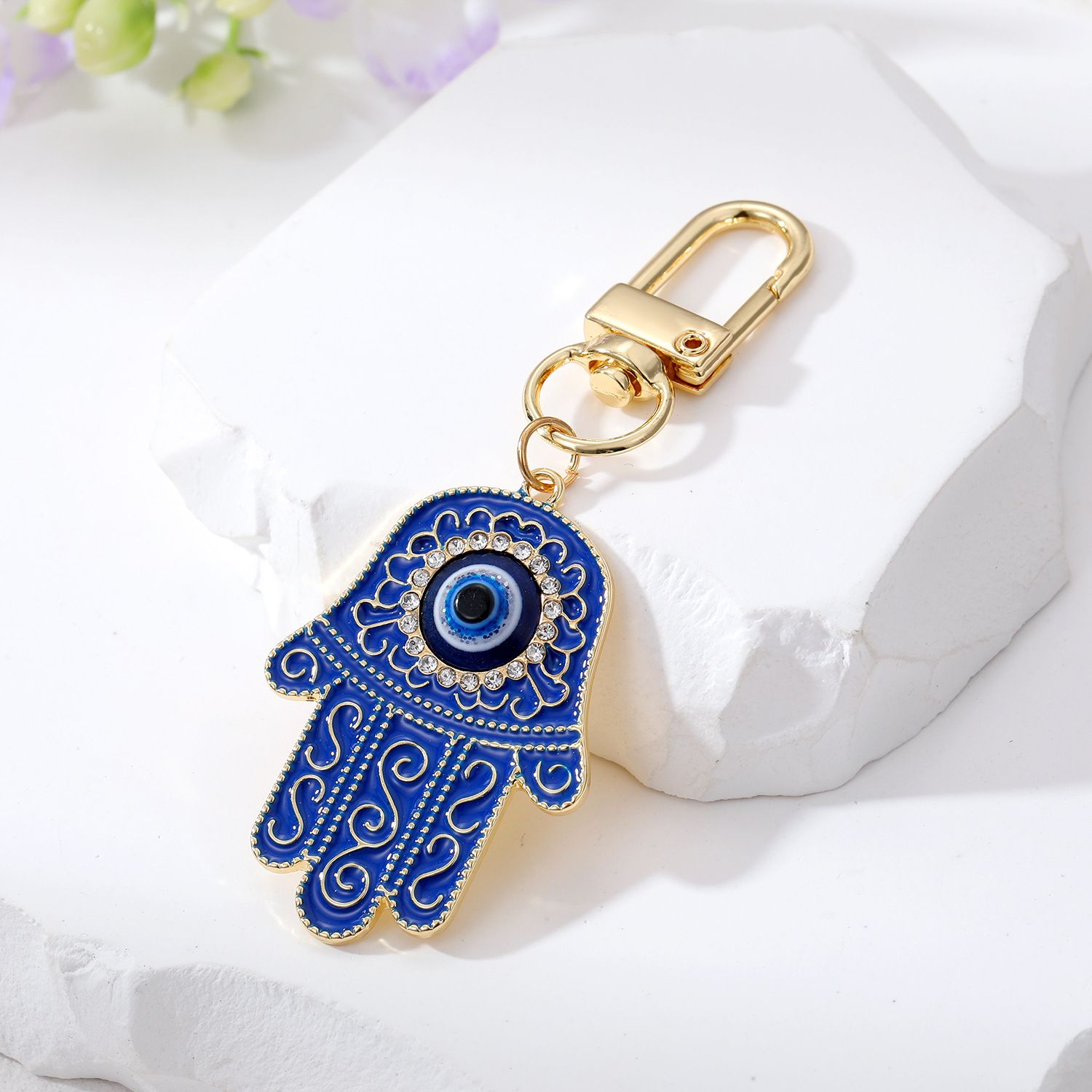 Evil Eye Hamsa Hand Keychain Key Ring For Women Men Hollow Fatima Hand Blue Eye Bag Car Key Accessories