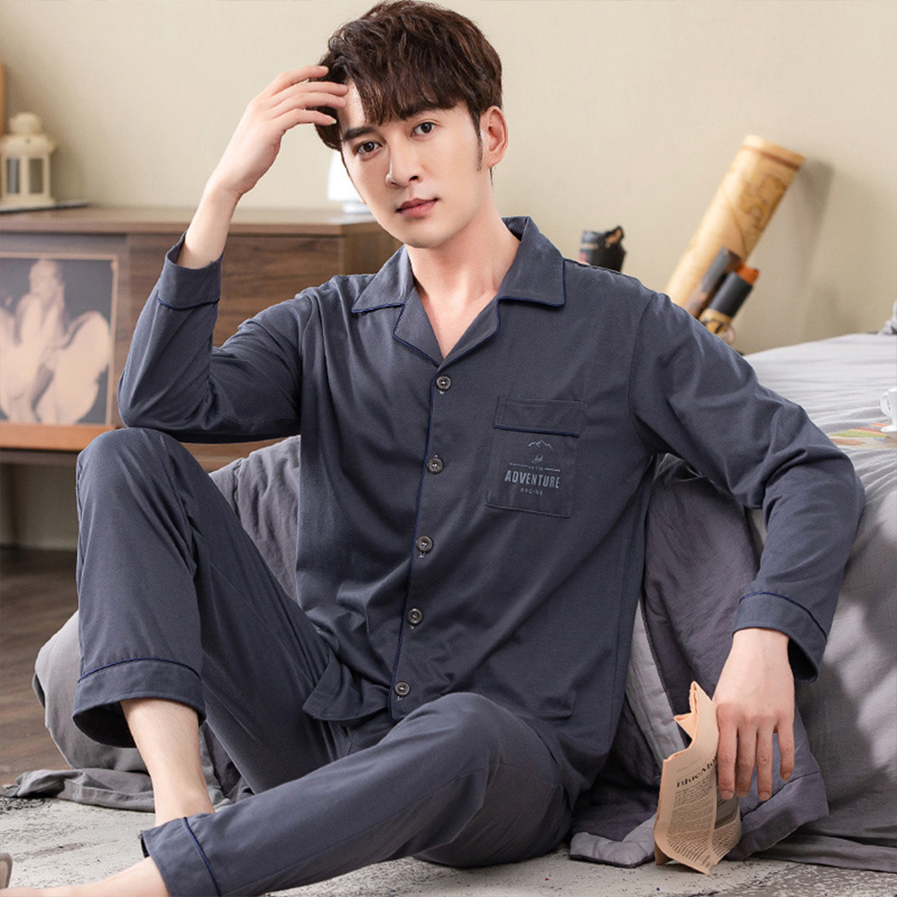 Men's Sleepwear Spring autumn 100%Cotton Pajamas Sets For Men Plaid Sleepwear Suit Casual Home Clothes Pijamas Hombre Loungewear Plus Size 4XL 23