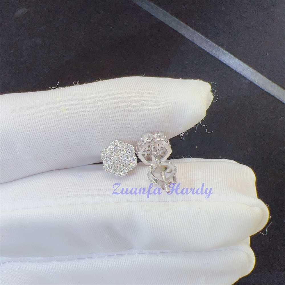 Zuanfa Vvs Diamond Moissanite Jewelry Gold Plated Screw Back Earrings Hip Hop Stud Earrings