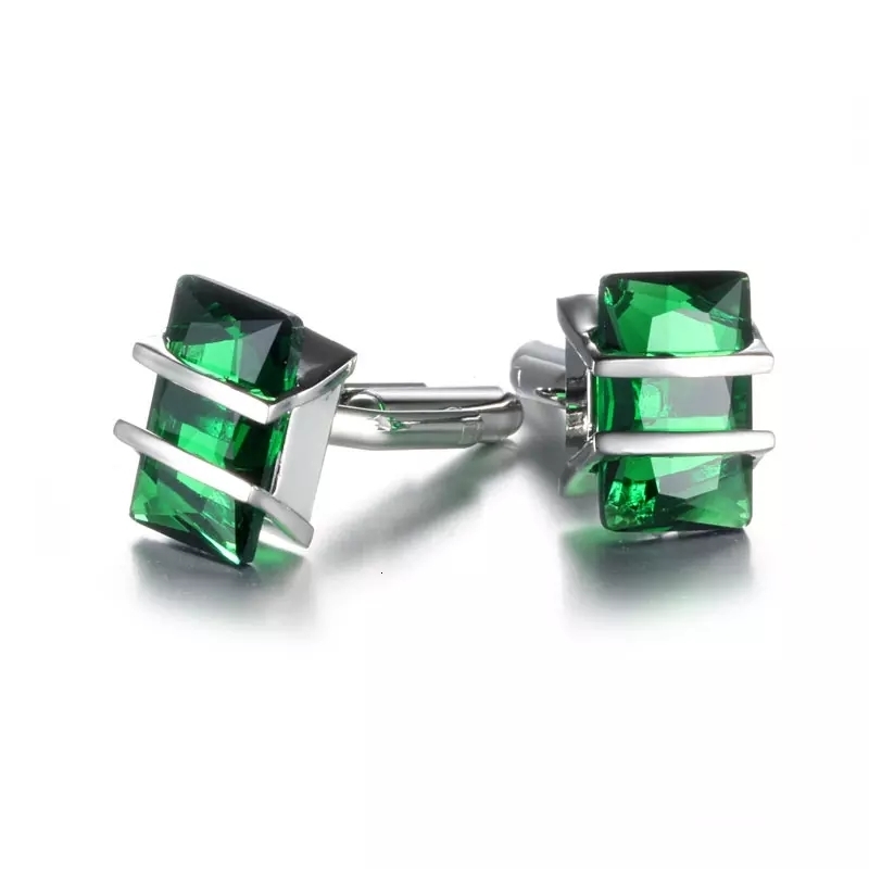 Cuff Links Bridegroom Wedding Evening Party Business Men French Shirts Silvery links Green Crystal link With Gift Bag 230320