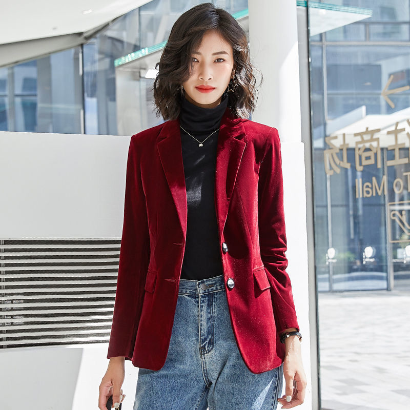 Women's Suits Blazers PEONFLY Spring Autumn Suit Coat Women Fashion Slim Velvet Long-sleeved Suit Jacket Female Casual Blazer 230320