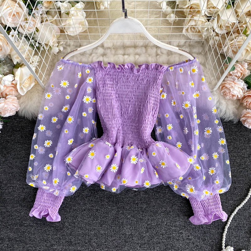 Women's Polos Laces female trumpet sleeve tull fashionable and western style with a mesh top very fairy transparent 230317