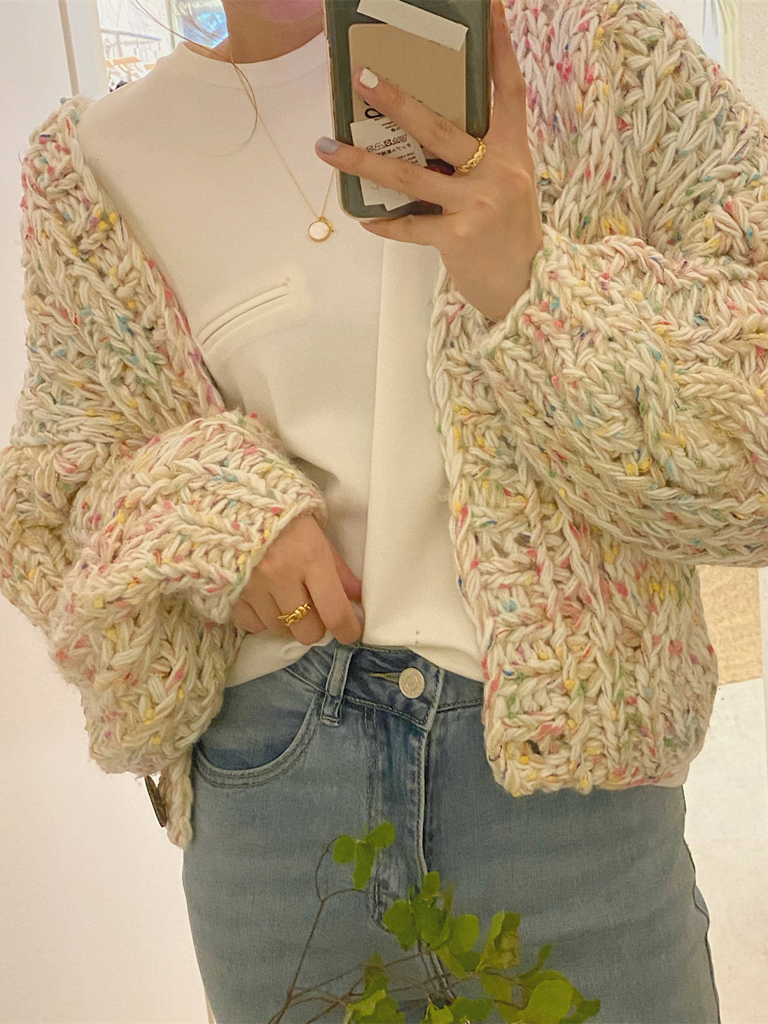 Women's Knits Tees Handmade y Knit Top 2023 Fashion Cropped Knitted Cardigan Sweater Colourful Streetwear C170 230317