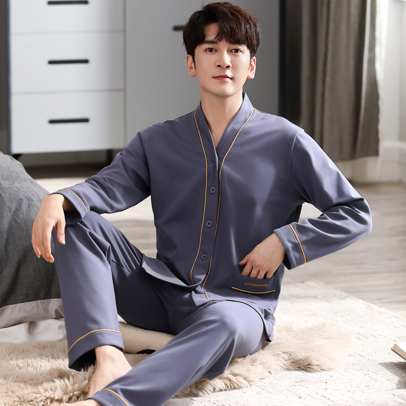 Men's Sleepwear Men's 100% Cotton Pajamas Set Trendy Casual Nightwear Long Sleeve V-neck Nightie Spring Autumn Loose Sleepwear Plus Size 230