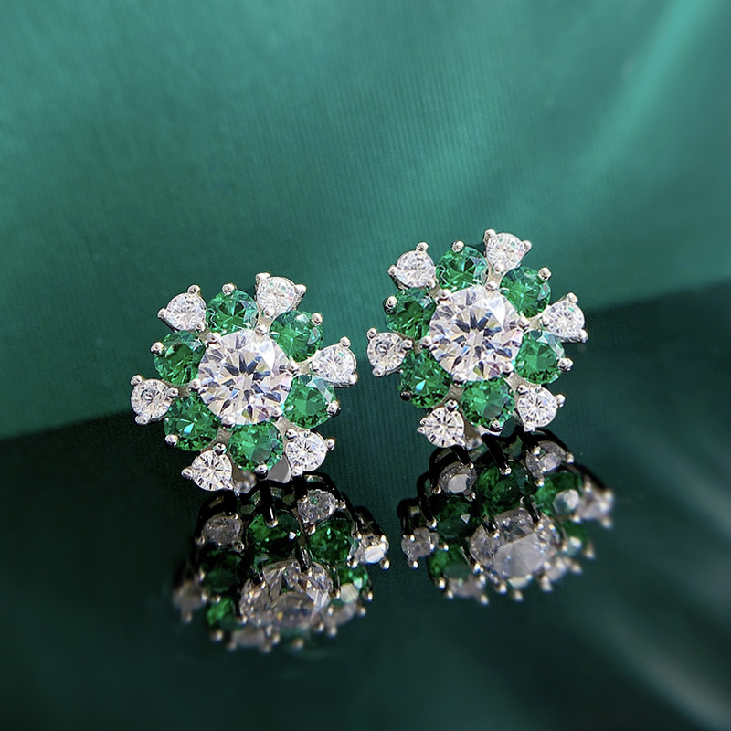 Snow Flower Emerald Diamond Stud Earring 100% Real 925 sterling silver Promise Wedding Earrings for Women Bridal Party Jewelry