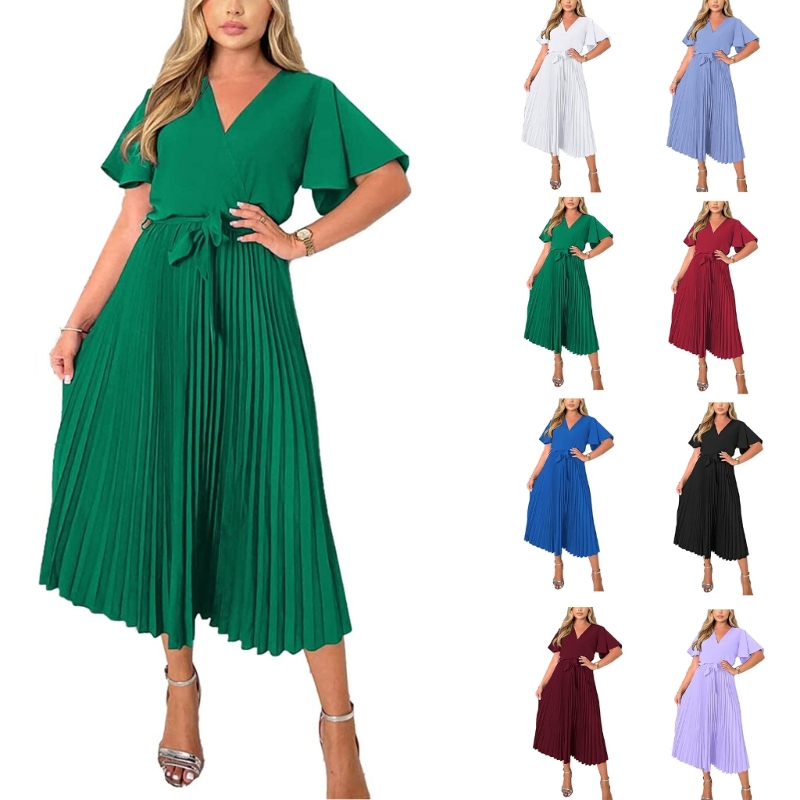 Womens Dresses Ruffle Short Sleeve Wrap V-Neck Tie Waist Pleated Midi Long Dress Summer Solid Color Casual Flared Swing Dresses, Lavender
Womens Dresses Ruffle Short Sleeve Wrap V-Neck Tie Waist Pleated Midi Long Dress Summer Solid Color Casual Flared Swing Dresses, Lavender