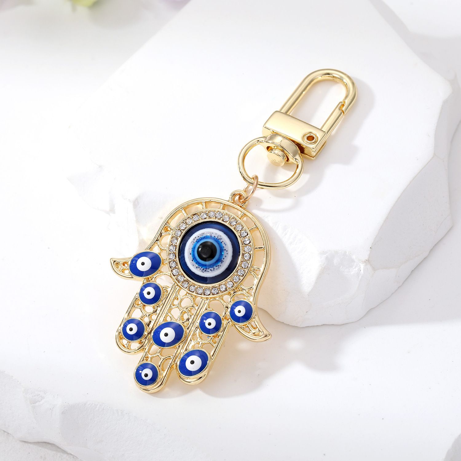Evil Eye Hamsa Hand Keychain Key Ring For Women Men Hollow Fatima Hand Blue Eye Bag Car Key Accessories