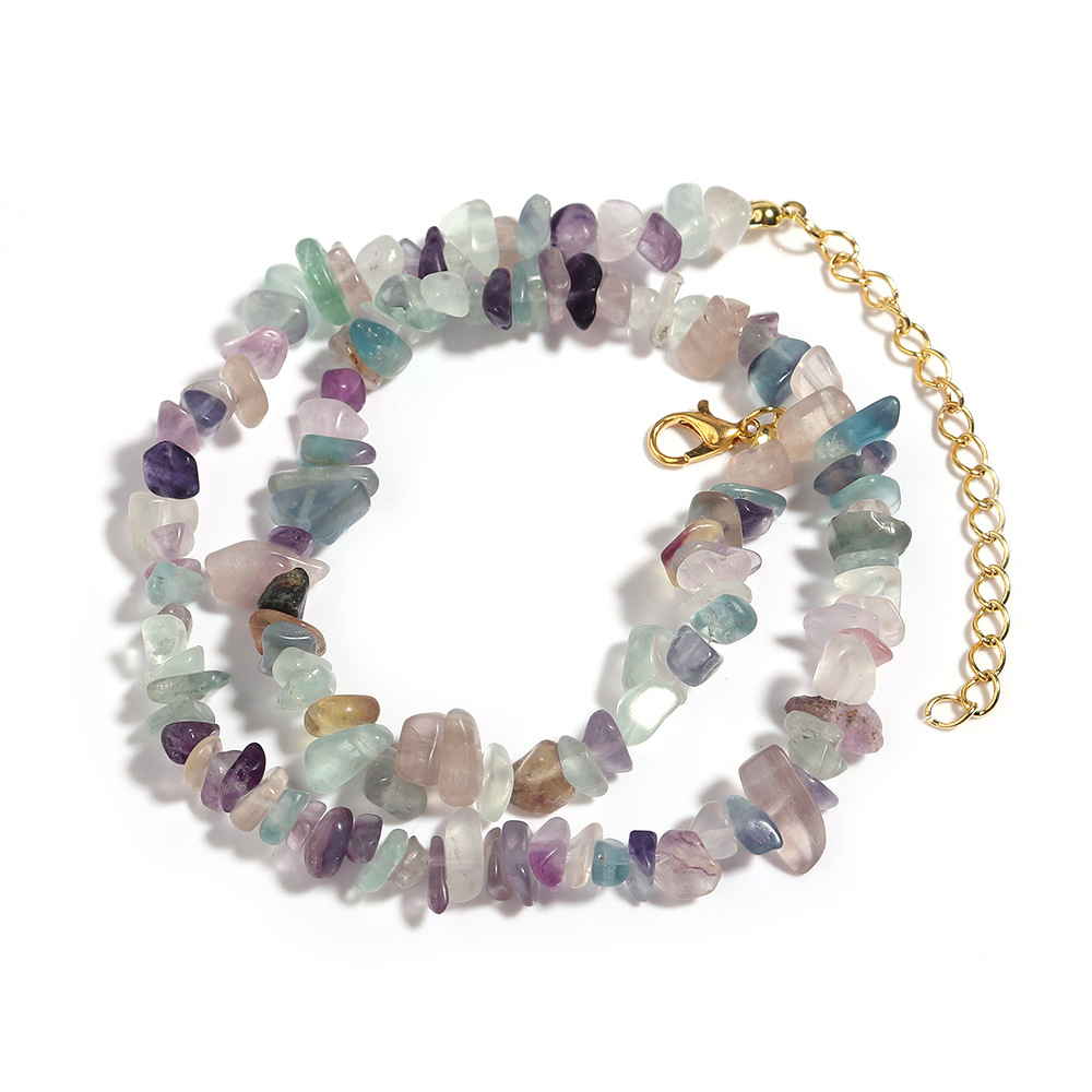 Natural Stone Choker Necklace Irregular Healing Gravel Amethyst Fluorite Aquamarines Crystal Quartz Chip Beads Necklace