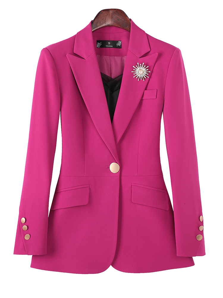 Women's Suits Blazers Women Long Sleeve Formal Blazer Coat Pink Blue Black Solid Ladies Female Single Button Business Work Wear Slim Jacket 23032
