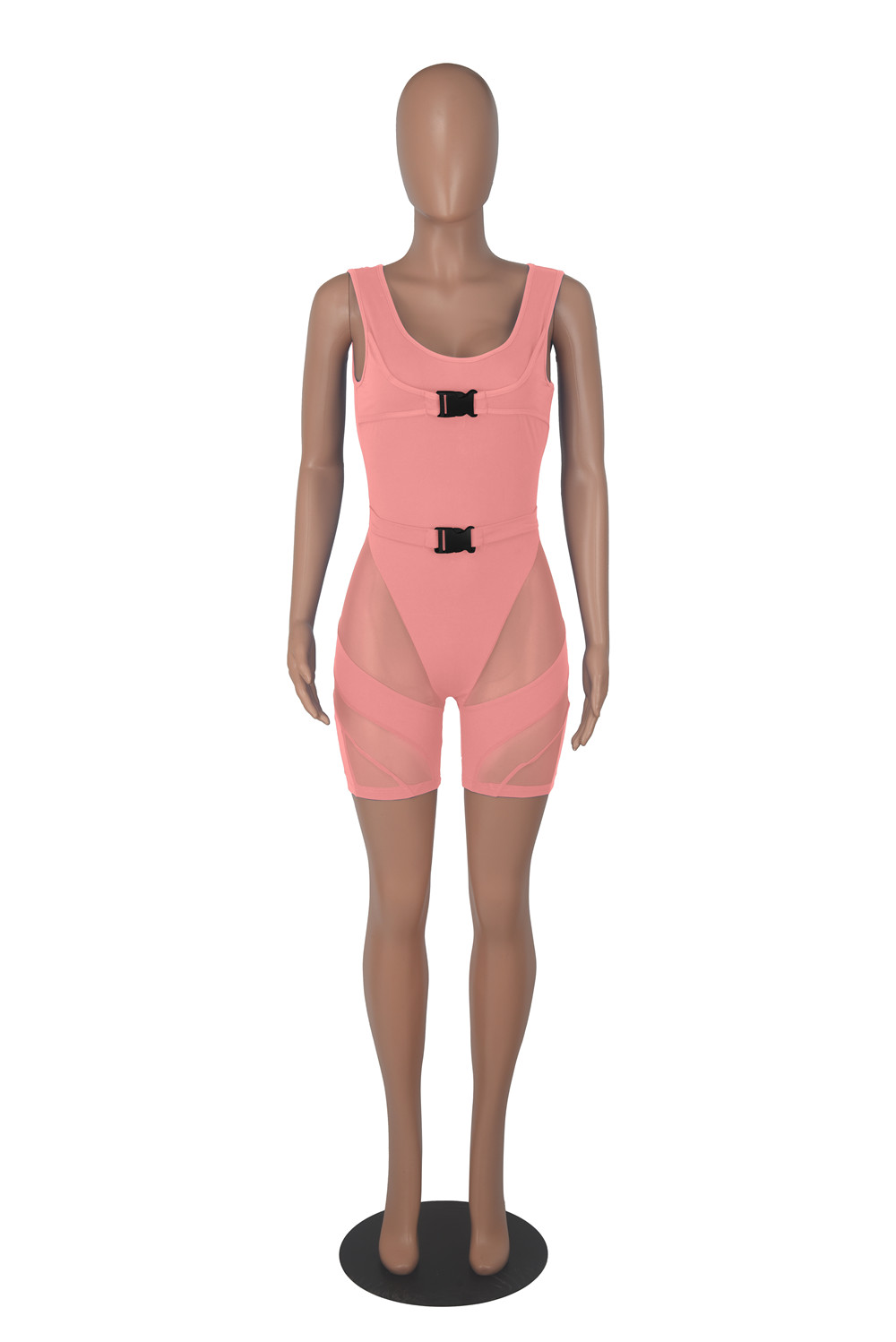 2023 Designer Summer Mesh Patchwork Rompers Women Sleeveless Jumpsuits Sexy See Through Bodycon Playsuits Casual One Piece Overalls Wholesale Clothes 