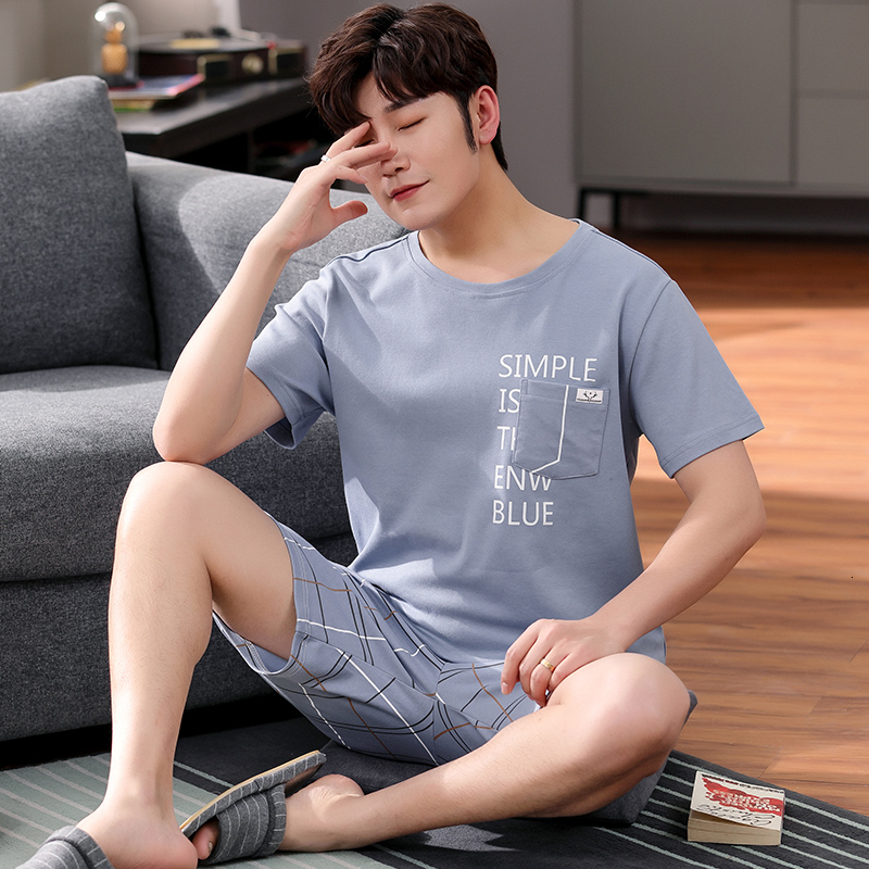 Men's Sleepwear Summer Plus Size Short Sleeve Cotton Pajama Sets for Men Korean Cute Sleepwear Suit Pyjama Male Loungewear Homewear Clothes 23032