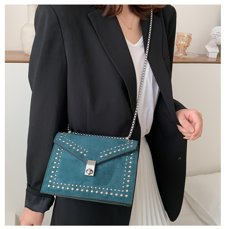 Evening Bags Scrub Leather Small Shoulder Messenger For Women Chain Rivet Lock Crossbody Bag Female Fashion Handbags 230320