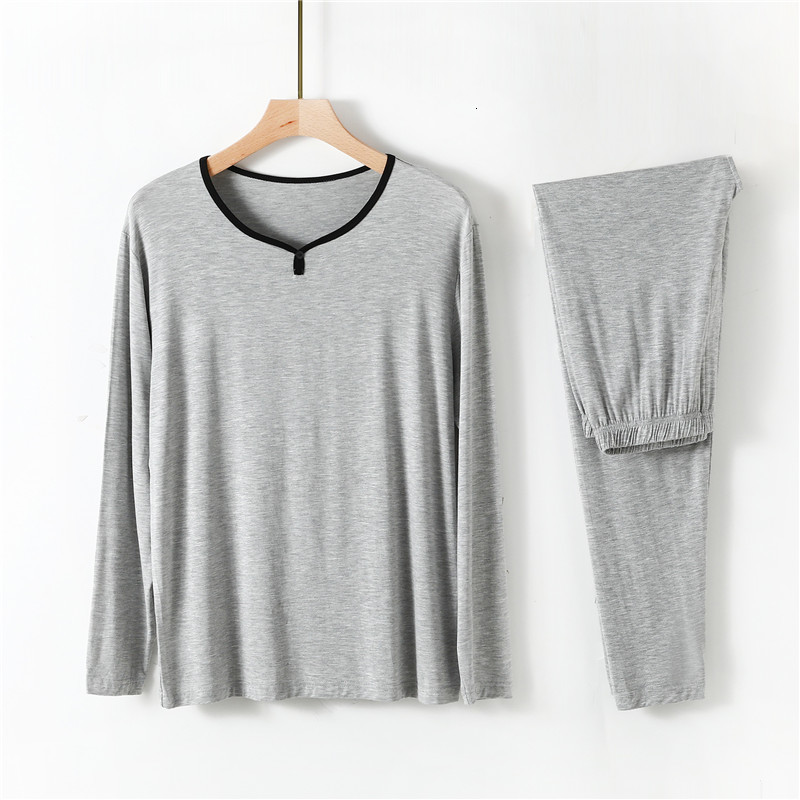 Men's Sleepwear Spring Summer Modal Men's Sleepwear Sets Long Sleeve V Neck Pajamas For MaleSoft Loose Homewear Solid Lounge Wear 2 Pieces/S