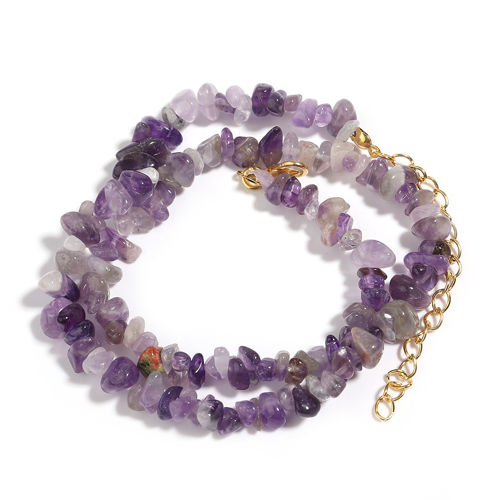Natural Stone Choker Necklace Irregular Healing Gravel Amethyst Fluorite Aquamarines Crystal Quartz Chip Beads Necklace