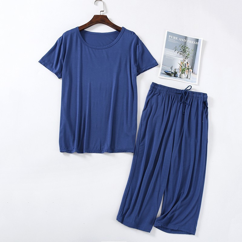 Men's Sleepwear QSROCIO Summer Men's Pajamas Set Solid Color Breathable Modal Viscose Sleepwear Short Sleeve Homewear Simple Casual Suit Mal