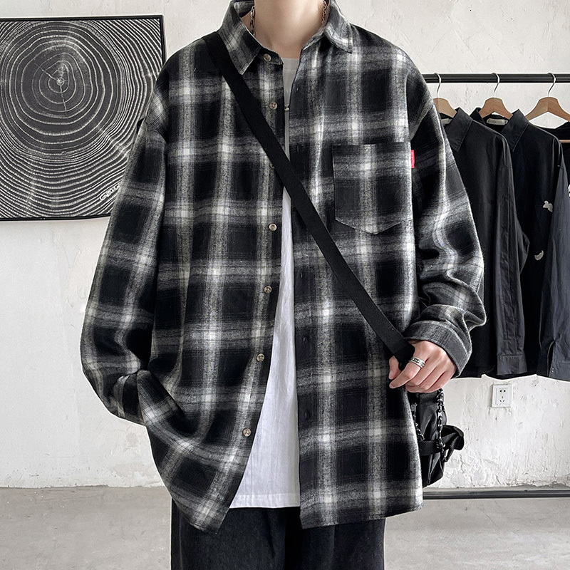 Men's Casual Shirts Flannel Plaid Shirts Men Streetwear Casual Versatile Autumn High Quality Male Harajuku Oversized Retro Long-sleeved Blouses 2