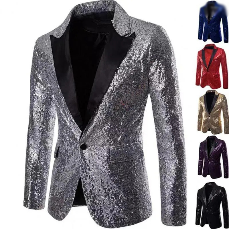 Men's Suits In Men Blazer Single Button 3D Cutting Event Host Shining Sequins Suit Coat Versatile Jacket For Party