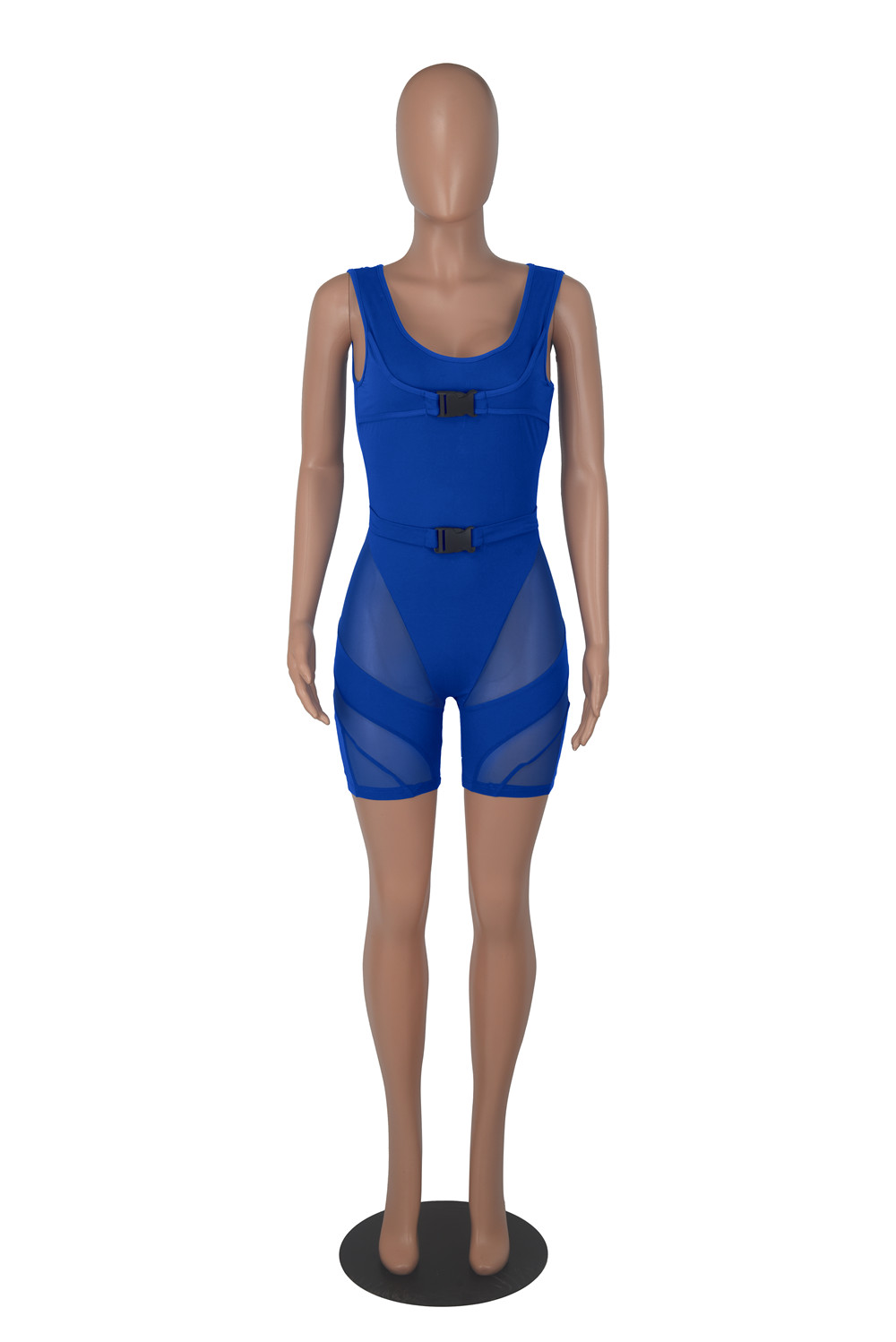 2023 Designer Summer Mesh Patchwork Rompers Women Sleeveless Jumpsuits Sexy See Through Bodycon Playsuits Casual One Piece Overalls Wholesale Clothes 