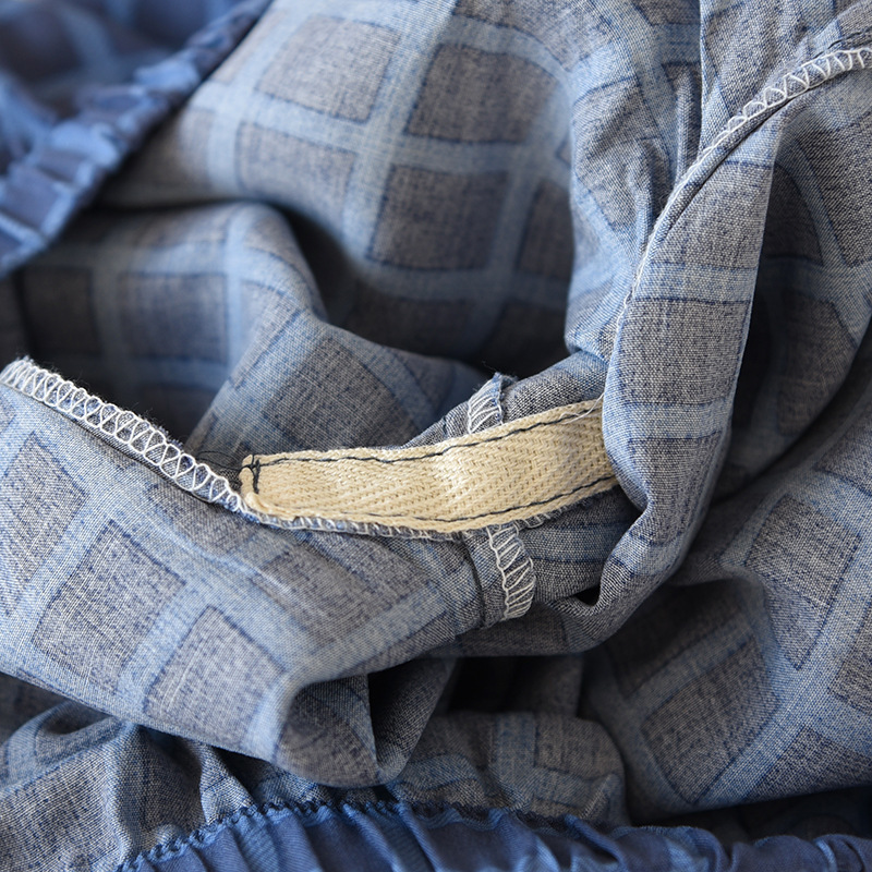 Men's Sleepwear spring and autumn men's 100% viscose pajamas long-sleeved trousers summer thin cotton plaid home service two-piece suit men 