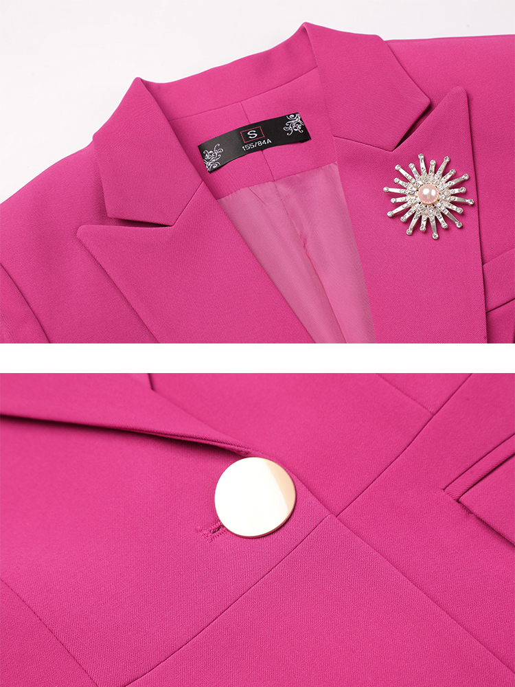 Women's Suits Blazers Women Long Sleeve Formal Blazer Coat Pink Blue Black Solid Ladies Female Single Button Business Work Wear Slim Jacket 23032