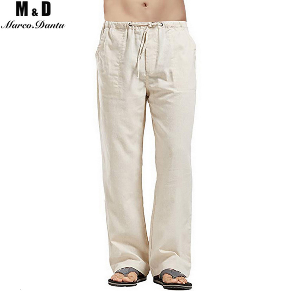 Men's Pants Summer Men Solid Color Linen Multi-pocket Straight Casual Pants Plus Large Size Breathable Comfortable Drawstring Loose Trousers 2303