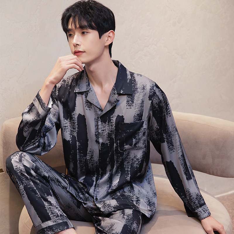 Men's Sleepwear Men's Satin Pajamas Senior Thin Men's Leisure Pajamas Large Size Home Clothes Two-piece Set Men Sleepwear 230320