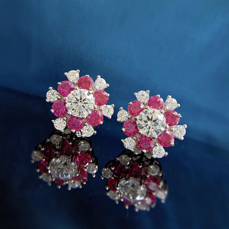 Snow Flower Emerald Diamond Stud Earring 100% Real 925 sterling silver Promise Wedding Earrings for Women Bridal Party Jewelry