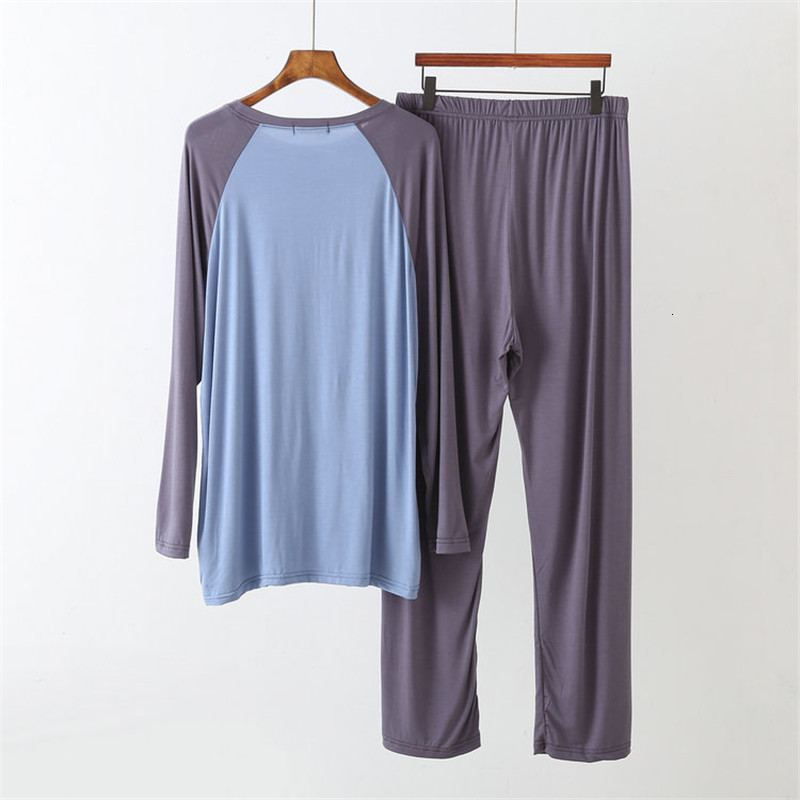 Men's Sleepwear 100% Modal Cotton Men's Pajamas Sets Spring Autumn Long Sleeve Sleepwear Elastic Loose O Neck Home Clothes For Men Plus Size