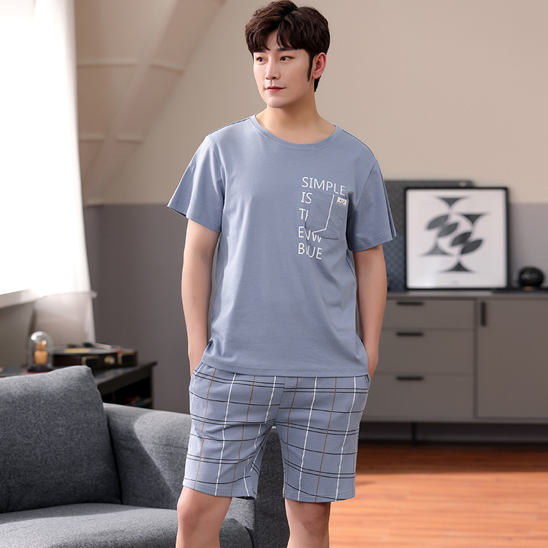 Men's Sleepwear Summer Plus Size Short Sleeve Cotton Pajama Sets for Men Korean Cute Sleepwear Suit Pyjama Male Loungewear Homewear Clothes 23032